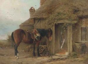 A pony before a cottage by William W. Gosling