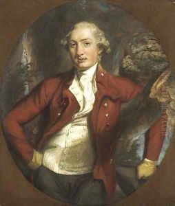 Portrait of a gentleman, half-length, in a brown coat, holding a hat, in a wooded landscape, feigned oval
