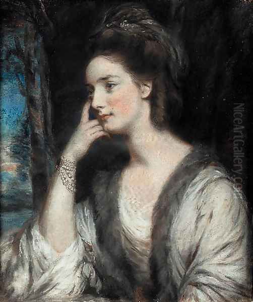 Portrait of Lady Watkin Williams-Wynn, half-length, looking to the left, in a white dress and a fur-trimmed stole - view 1