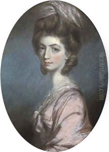 Portrait of a lady, bust-length, in a pink dress and headdress