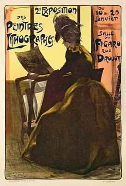 Reproduction of a poster advertising the Second Exhibition of Lithography Painters Salle du Figaro Paris - view 1