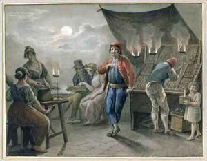 Figures by a Stall at Night by Saviero Xavier della Gatta