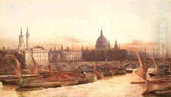 Barges Below London Bridge by Frederick E.J. Goff