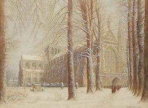 Winchester Cathedral in the snow by Frederick E.J. Goff