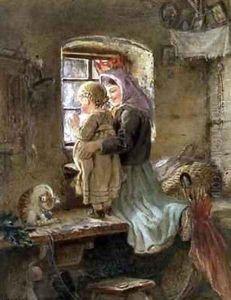 Interior Peasant girl and child by C. Goebel