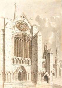 Southern aspect of Lichfield cathedral by Moses Griffith