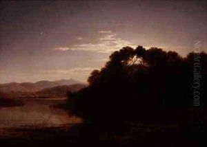 Moonrise on the bank of a loch by Arthur Gilbert