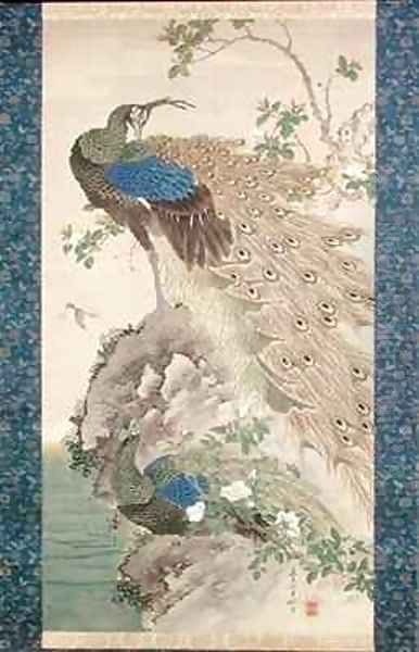 Cherry apple and Peacocks on Rock - view 1
