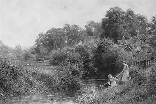 Young Girls collecting Water from a Stream, near Haslemere, Surrey - view 1