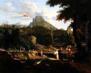 Classical Landscape with Mercury Catching Sight of Herse by Johannes (Polidoro) Glauber