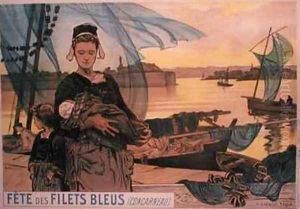 Poster depicting the Festival of Blue Fishing Nets Concarneau Brittany by Achille Granchi-Taylor