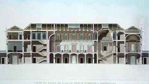 Cross Section of Palace of the Prince of Orange Brussels from Choix des Monuments Edifices et Maisons les plus remarquables du Royaume des Pays Bas by Pierre Jacques Goetghebuer