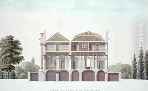 Cross Section of Chateau of Wannagem near Oudenarde Belgium from Choix des Monuments Edifices et Maisons les plus remarquables du Royaume des Pays Bas by Pierre Jacques Goetghebuer