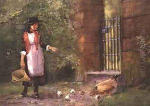 Girl feeding hens