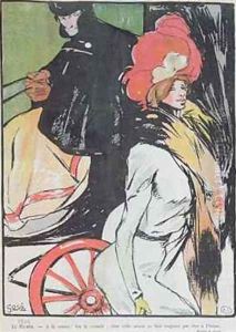Cartoon depicting a cabman with a courtesan by Francisco Xavier Gose