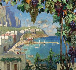 Mediterranean Coastal Scene in Summer by Konstantin Ivanovich Gorbatov