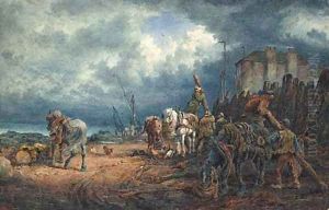 Figures and Horses on the Shoreline with an impending Storm by Sydney Goodwin