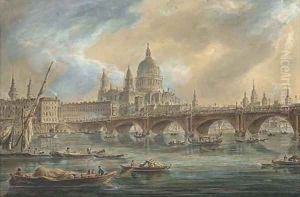 Saint Paul's Cathedral and Blackfriars Bridge seen from the Thames by Jean Baptiste Genillion