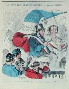 Cartoon depicting the Fete des Blanchisseuses by Alfred Grevin