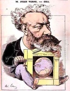 Caricature of Jules Verne 1828-1905 from LEclipse by Andre Gill