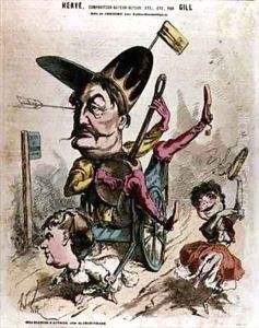 Florimond Herve 1826-92 as Chilperic and Blanche dAntigny as Fredegonde in the Theatre des Folies Dramatiques caricature from the magazine LEclipse by Andre Gill