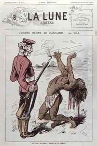 Order Reigns in Zuzuland caricature of the English colonisation of South Africa from La Lune Rousse by Andre Gill