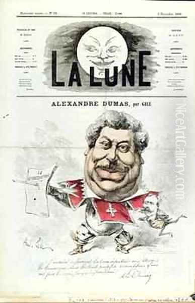 Caricature of Alexandre Dumas pere 1803-70 as a Musketeer from the front cover of La Lune magazine - view 1