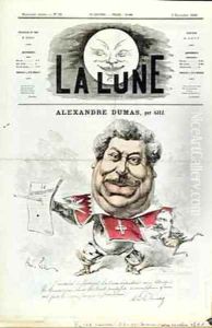 Caricature of Alexandre Dumas pere 1803-70 as a Musketeer from the front cover of La Lune magazine by Andre Gill