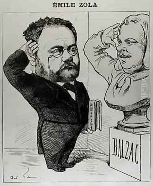 Caricature of Emile Zola 1840-1902 Saluting a Bust of Honore de Balzac 1799-1850 - view 1