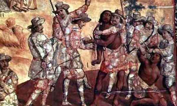 Detail of the Conquistadors Cutting off the hands of Two Spies of Xicotenca - view 1