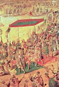 The Welcoming of Montezuma 1466-1520 by Miguel Gonzalez