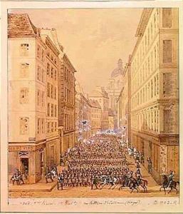 March of the First Battalion Rue Culture Sainte Catherine by Gaspard Gobaut