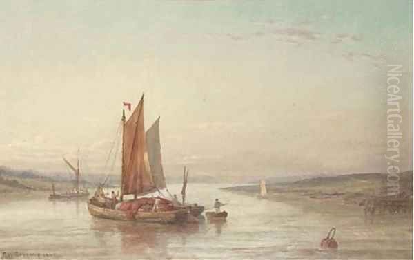 A barge setting sail on the Medina River - view 1