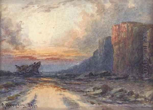 A wreck at low tide off the south coast of the Isle of Wight - view 1