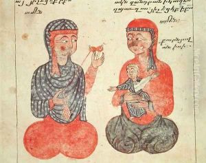 The Sister of Ovanes and her Follower Spinning Wool by Guirages