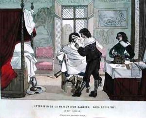Interior of a Barbers Shop at the time of Louis XIII by Garcia