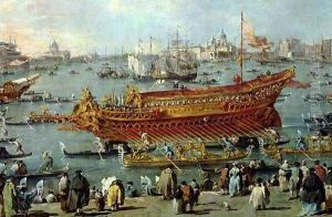 The Departure of the Bucentaur Towards the Venice Lido on Ascension Day by Francesco Guardi