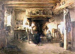 Interior of a peasant cottage by T. Grondard