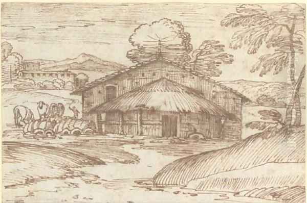 A farmhouse in a landscape - view 1