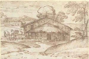 A farmhouse in a landscape by Giovanni Francesco Grimaldi