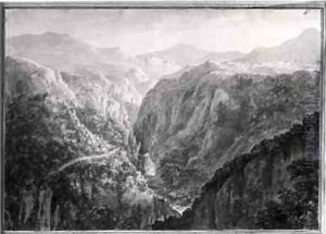 Scene from the Inn at Devils Bridge with the Fall of the Rhydal by Amos and Green, Harriet Green