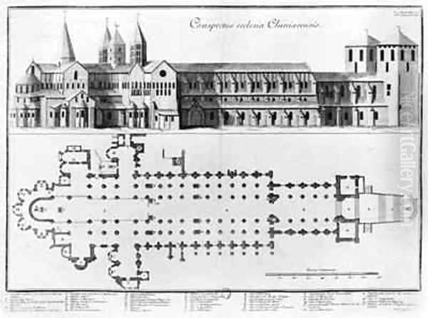 Plan and elevation of Cluny Abbey - view 1