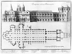 Plan and elevation of Cluny Abbey