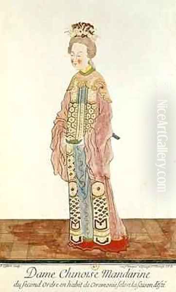 Portrait of a Mandarin Woman of the Second Order Wearing a Summer Ceremonial Costume from Estat Present de la Chine by Pere Bouvet - view 1