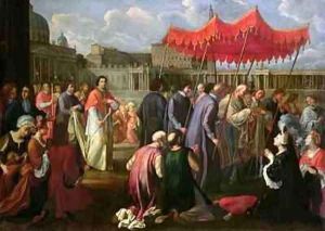 Pope Clement XI 1649-1721 in a Procession in St Peters Square Rome by Pier Leone Ghezzi