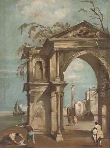 A Venetian capriccio with figures by a classical arch