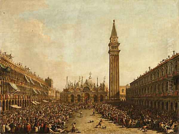 The Piazza San Marco, Venice, on the Doge's Coronation Day, with the Doge and the Admiral of the Arsenal being carried on the Pozzetto - view 1