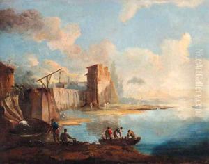 A capriccio view of a Venetian lagoon by Francesco Guardi
