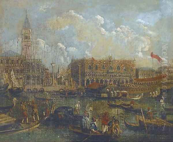 Barges and gondolas on the lagoon, Venice before the Doges' Palace - view 1