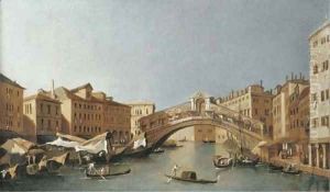 The Grand Canal, looking towards the Rialto Bridge, Venice by Francesco Guardi